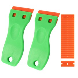 Unlorspy Plastic Razor Blades Scraper Tool, 2Pcs Green Scraper Tool with 100Pcs Orange Plastic Blades, Cleaning Scraper Remover for Stickers, Decals, Adhesive, Paint on Glass Windows,No Scratch