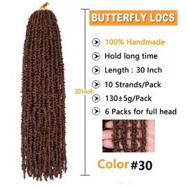 ZRQ 30 Inch Butterfly Locs Crochet Hair 2 Packs Brown Handmade Distressed Faux Locs Crochet Braids, Pre looped Boho Goddess Locs Natural Messy Butterfly Loc (2Packs,30#)