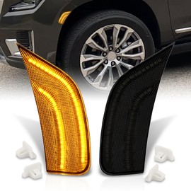 AJP Distributors Smoke Lens Amber LED Front Bumper Fender Side Marker Lights Reflector Signal Lamps Assembly Set Compatible/Replacement For Suburban Tahoe Escalade ESV Yukon XL 2021 2022 2023 21 22 23