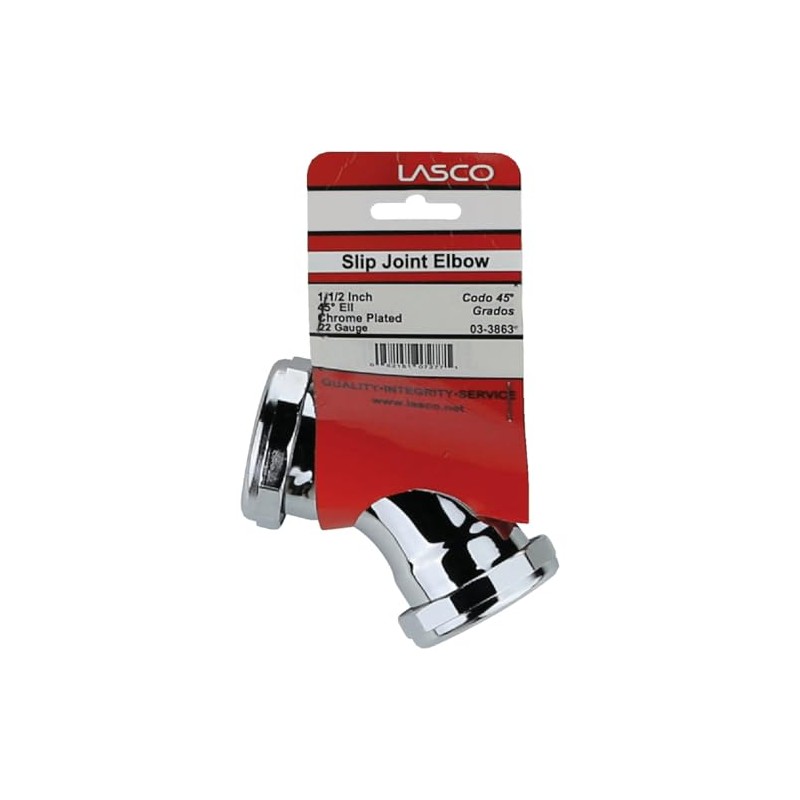 Pipe Fitting, Ell, 45-Degree, Slip Joint Elbow Ends, Chrome-Plated Brass,