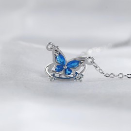 TREE NEST Collar Colgante de Mariposa, Collar de Circonita Mariposa Cristal Azul,Ajustable, Collares de Joyería para Mujeres, Regalos de Joyería de Boda de Aniversario 20174