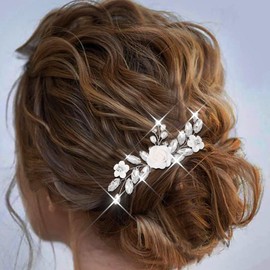 Evlry Bridal Hair Accessories Wedding Silver Flowers Hair Comb Crystal Headpiece for Women and Girls