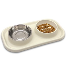 BNOSDM Slow Feeder Dog Cat Bowls, Stainless Steel with Silicone Mat Dog Food and Water Bowls Set, Pet Feeder to Slow Down Eating for Cats, Small Dog