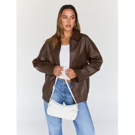 Trendy Queen Womens Leather Jackets Oversized Faux Motorcycle Plus Size Moto Biker Coat Fall Outfits Fashion Clothes 2025 Brown S