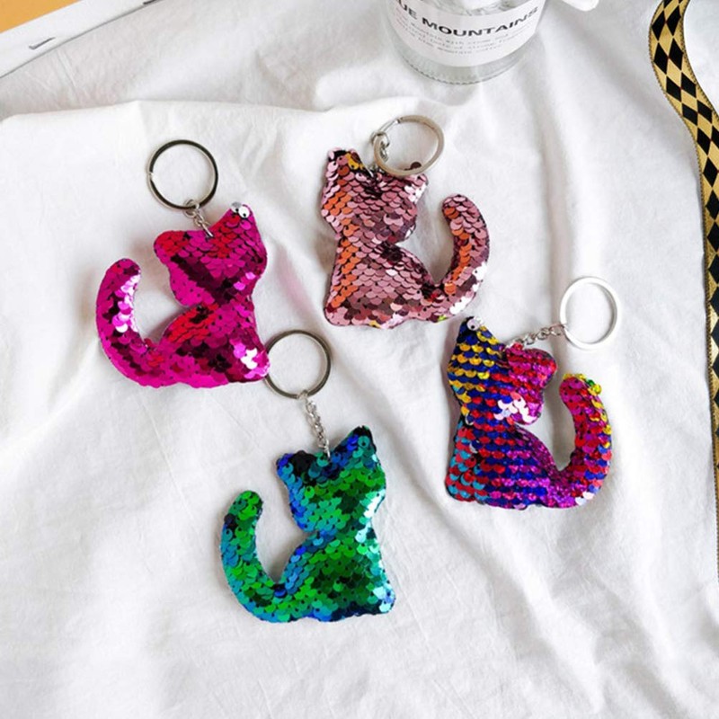 TOYANDONA Sequin Cat Key Ring, 6 Pieces, Sequin Key Ring,