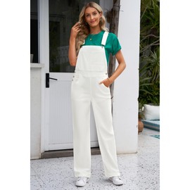 luvamia Overalls for Women Loose Fit Women's Fashion Overalls Straight Loose Jean Jumpsuits Brilliant White Size Small (Size 4- Size 6)