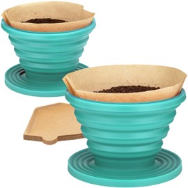 COLETTI Sierra Camping Pour Over Coffee Dripper — Collapsible Pour Over Coffee Dripper — Includes Pack of Paper Filters [Teal, Pack of 2]