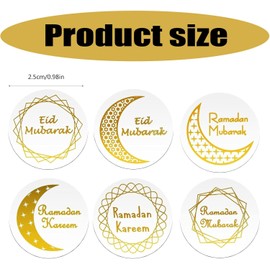 Eid Mubarak Stickers, 500Pcs Ramadan Mubarak Stickers, Eid Mubarak Decorations Stickers, Gold Foil Eid Stickers Eid Mubarak Gifts Tags for Muslim Party Supplies