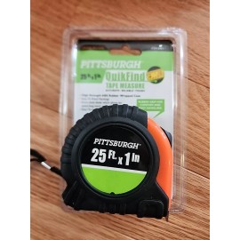 Pittsburgh 25ft x 1" Quick Find Rubber Grip & Thumb Lock Tape Measure- Brand New