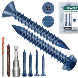 EASTPUK 200Pcs Concrete Screws Anchors with Drill Bit, 3/16" 1/4" Hex & Flat Head Concrete Masonry Cement Screws Assortment Kit for Masonry, Block, Brick Stucco, Blue Coated