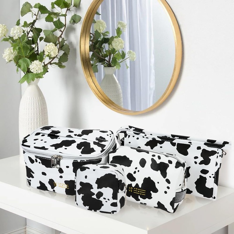 Mulaibdin 4 Pcs Makeup Bag, Cows Travel Toiletry Bags for