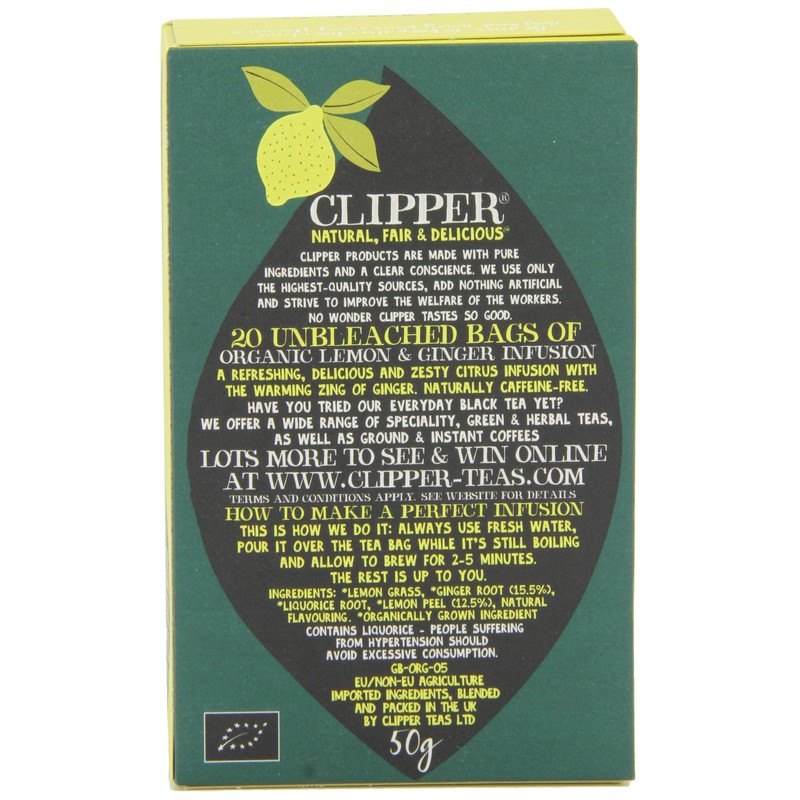 Clipper Organic Lemon & Ginger Tea Bags, 20 each