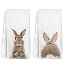 KFXHANGD Bunny Rabbit Kitchen Towels and Dishcloths Set of 2, Farmhouse Funny Bunny Dish Towels, Easter Bunny Decorative Hand Tea Towels for Bathroom Kitchen, Gifts for Bunny Lovers, 16x24 Inches