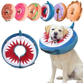 BEAUTYZOO Dog Cone Alternative After Surgery for Large Medium Small Dogs, Soft Inflatable Cone Collar for Dogs Cats, Neck Donut E Collar Dog Recovery Collar to Stop Licking, Shark Blue, XL
