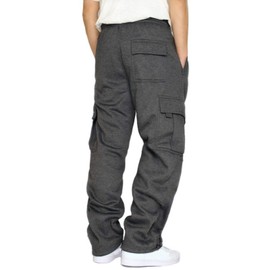Lasjixion Men's Cargo Sweatpants Open Bottom Fleece Hiking Jogger Cargo Sweatpants for Men with Pockets Dark Grey