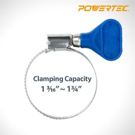 POWERTEC 70247 1-1/2 Inch Key Hose Clamps, Adjustable Stainless Steel Thumb Screw Hose Clamps for Dust Collection, PVC Tubing, Pipe Clamp, Worm Gear Clamp, 5 pack