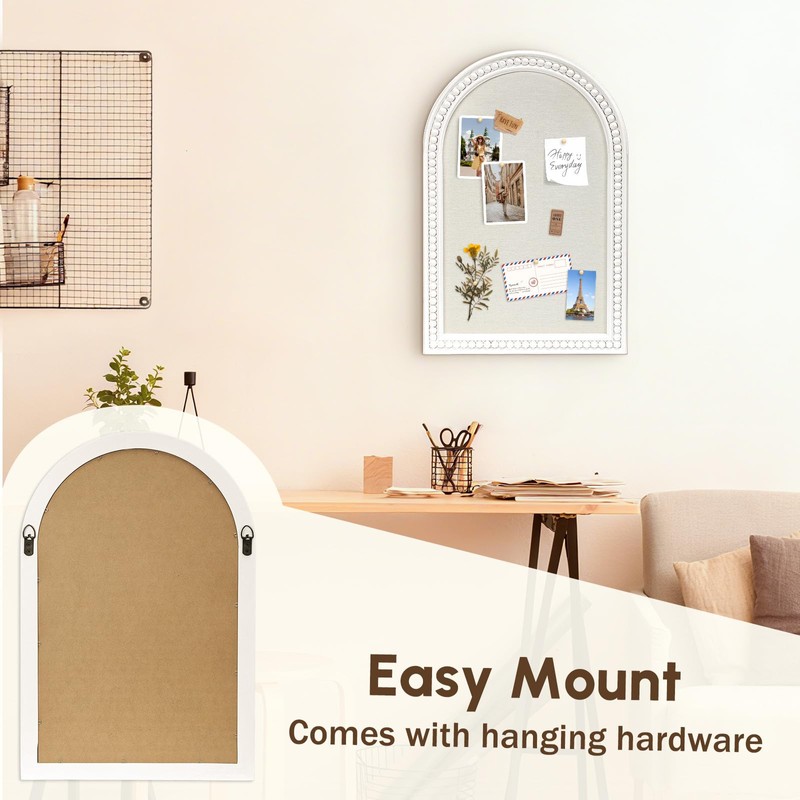 Umtiti 16" x 24" Linen Bulletin Board, Arched White Wood