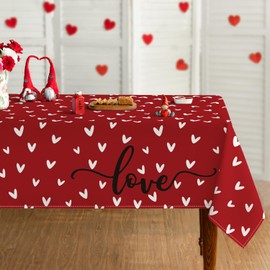 Horaldaily Valentine Tablecloth 52×70 Inch Rectangle, Mini Love Hearts Red Washable Table Cover for Party Picnic Dinner Decor