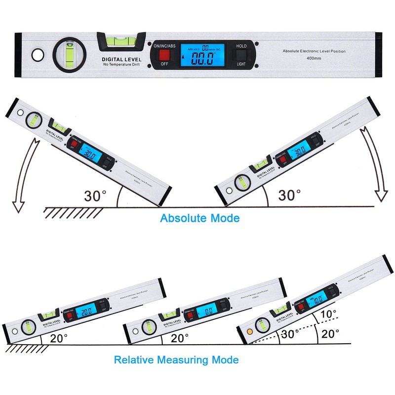 RISEPRO 16-inch Digital Spirit Level and Protractor, Torpedo Level, Inclinometer
