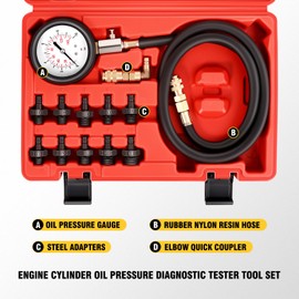 DNA MOTORING Engine Oil Pressure Testing Diagnostic Tool Kit Dual Scale Gauge with Adapters for Cars, Trucks, Tractors, TOOLS-00339