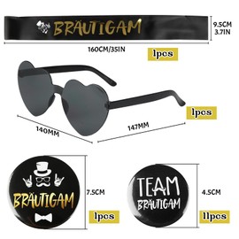 JGA Decorative Men's Groom Sash Badge Button with 11 Team Groom Buttons 1 Glasses Stag Night Men Decoration Bachelorette Party Accessories Badge Party Bag Party Accessories Black Gold