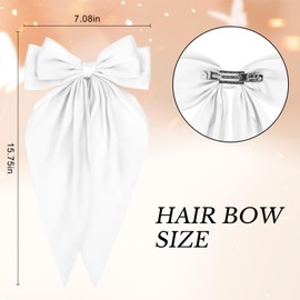 OndderWhite Oversized Hair Bows Satin Hair Bows for Women Large Bows Hair Clip Hair Ribbons Long Tail Big Bows Hair Accessories for Women Girls