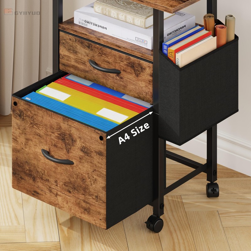 GYIIYUO 2 Drawer File Cabinet with 24'' Extended Desktop, Mobile