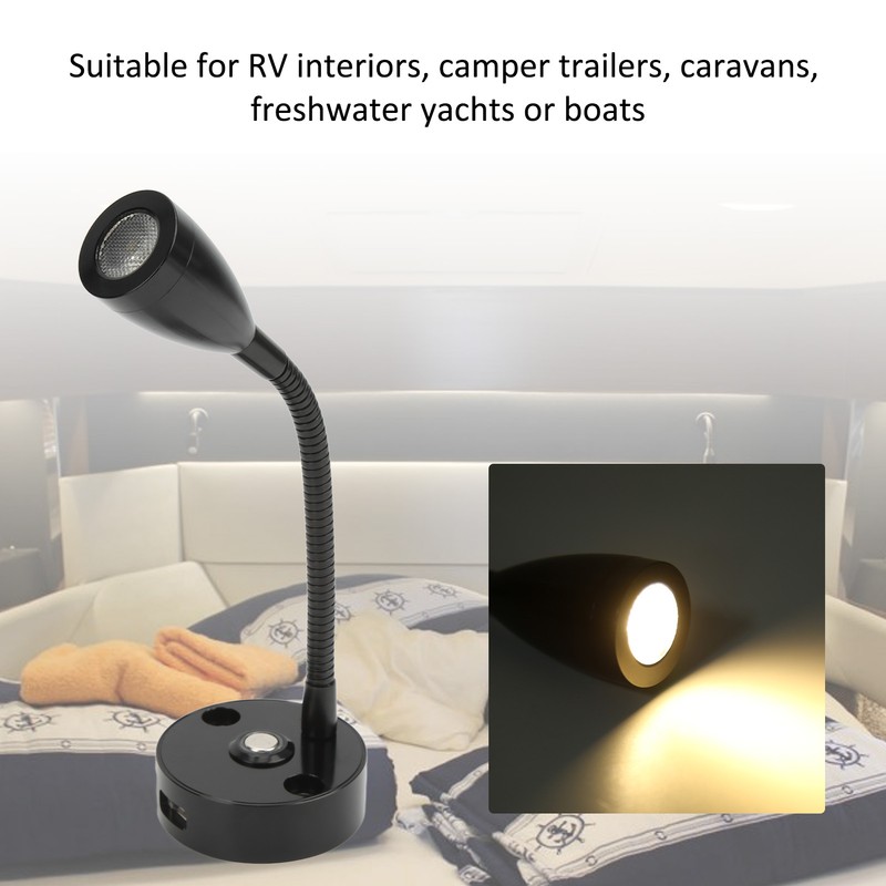 RV Reading Light Flexible Neck 3 Color Light 12‑24V 3W