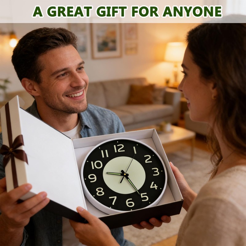 Oxmidud 12 Inch Glow in the Dark Wall Clock,Battery Operated