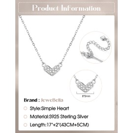 JeweBella Sterling Silver Heart Necklace for Women
