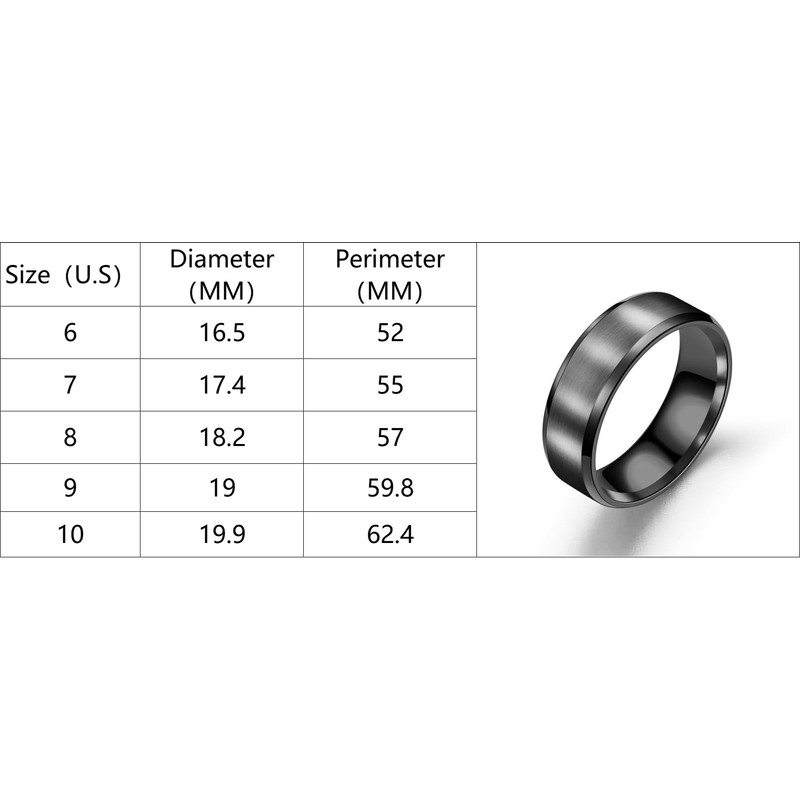 Titanium Steel Matte Black Ring Wedding Engagement Anniversary (Black, 9)