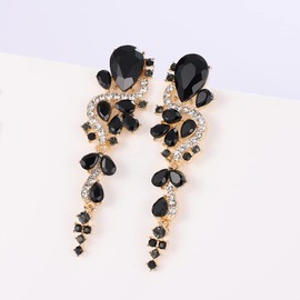Black Rhinestone Statement Drop Dangle Earrings Dangling Sparkly Crystal Bridal Bridesmaid Wedding Earrings Long Chandelier Teardrop Earrings for Women Prom Party