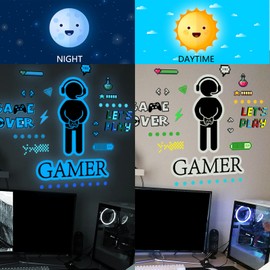 AIBAOBAO Glow in The Dark Video Gamer Wall Sticker, Eat Sleep Game Repeat Luminous Wall Decals for Game Room, Nursery Boys Bedroom, Wall Decoration Decal Lettering Stickers, Home Decor, DIY Play Game