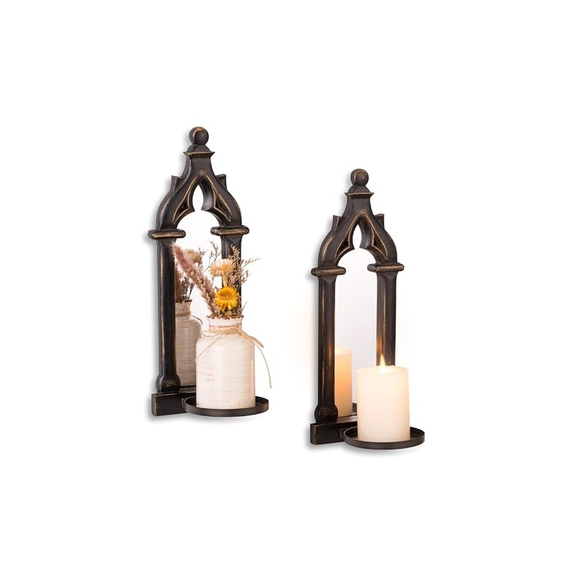 Walasis Candle Sconces Black Wall Decor - Gothic Dark Mirror