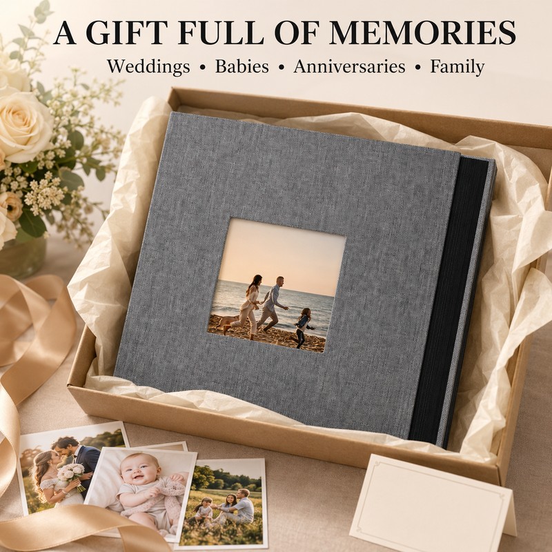 Linen 4x6 Photo Album with Cover Window, 200/300/600 Pockets