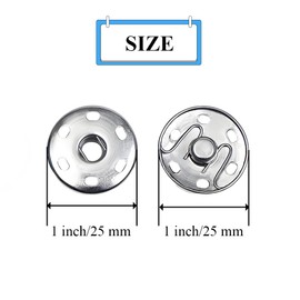 Sew on Snap Buttons Big Metal Snap Fastener Large Sewing Snaps Durable Sewing Press Studs Buttons Snaps for Fabric Clothing 1 inch(25 mm) 12 Sets Press Button for Sewing Silver Ckyleole