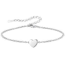 Memorable S925 Silver Heart Pendant Bracelet Gift For Daughter Son Mum Sister Friends Lover Birthday Chirstmas Reminder Jewelry For Age 7th-100th (30th)