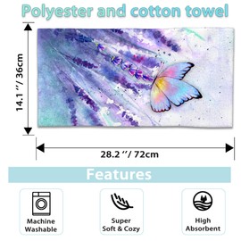 CXULIN 2 Pack Hand Towels for Bath,Watercolor Lavender Butterfly Decorative Towels Highly Absorbent Soft Towels for Bathroom Beach Kitchen Spa Gym Face Towel 14x28 Inch