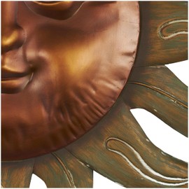 Deco 79 Metal Sun Home Wall Decor Wall Sculpture with Smiling Face and Curved Rays, Wall Art 31" x 1" x 30", Copper