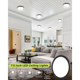hepside 12PACK LED Flush Mount Ceiling Light, 3CCT Selectable 3000K-4000K-6500K & 100W Equivalent Modern Kitchen Recessed Ceiling Lamp 15W 1500Lm 7.5 Inch for Bathroom Closet Laundry Bedroom Hallway