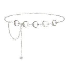 XIAOWU Women's Metal Waist Chain Belt for Dress Jeans Adjustable Alloy Chain Fashion Body Link Chain Belt, C-Moon Silver