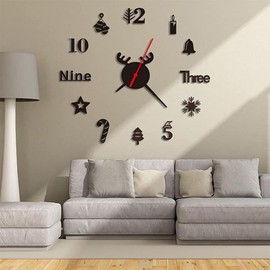 CENPEK Acrylic Digita Wall Clock, Christmas Style Modern Large 3D Wall Clock, DIY Frameless Mute Decorative Wall Clock for Home Office Bedroom Living Room Corridor Bar Decoration (Black)