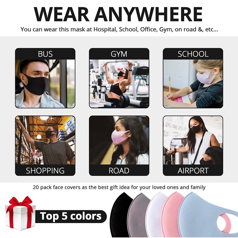 ROYALZE 20PCS Light Weight Unisex Adult Fashion Face Covering, Reusable,