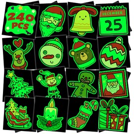 winthrop 240 Pcs Bulk Luminous Christmas Temporary Tattoos for Kids, Individually Wrapped Waterproof Glow In The Dark Tattoos, Best Choice for Christmas Goody Bag Stuffers, 60 Designs Elk Snowman