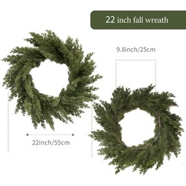 MISSPIN 22 Inch Winter Cedar Wreaths for Front Door, Large Cedar Pine Christmas Wreath, Artificial Green Cedar Pine Wreath for Front Door Window Walls Christmas Decor Indoor Outdoor Home Decoration