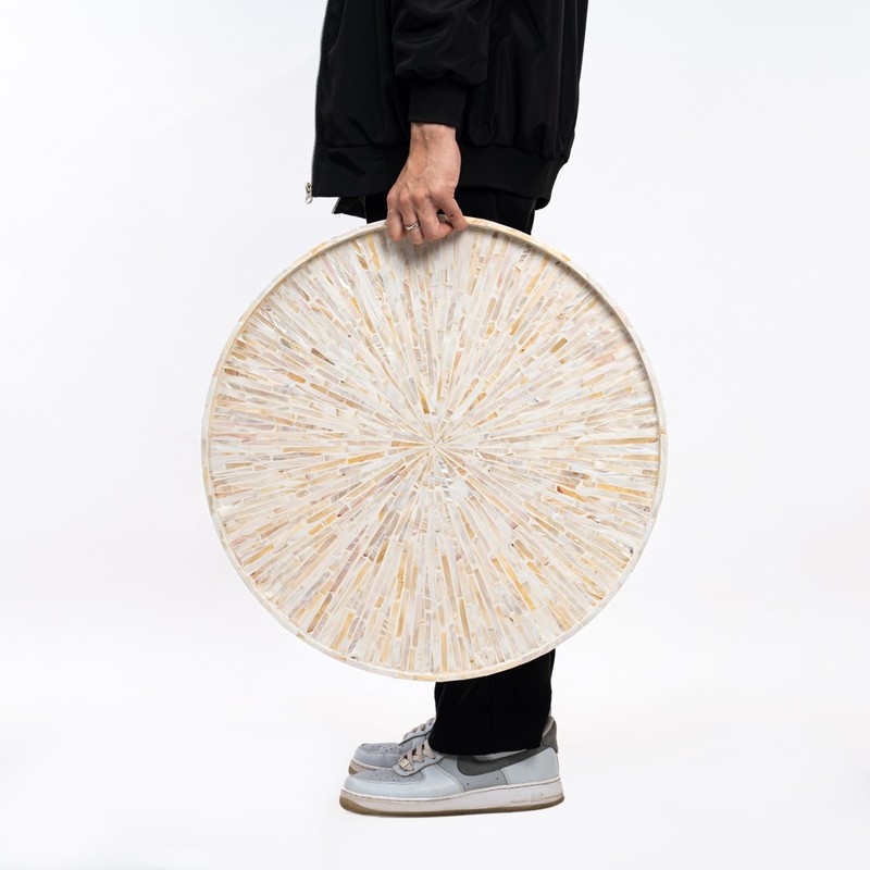 PEMAR 22" Round Mother of Pearl Extra Large Ottoman Tray