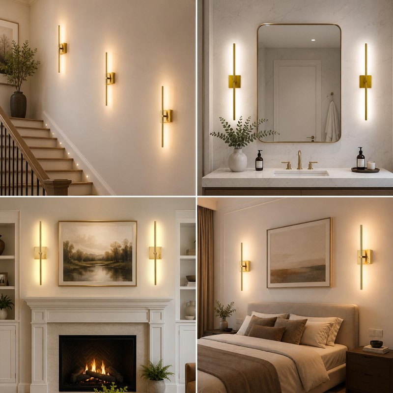 JUSHENG 5000mAh Battery Operated Wall Sconce, 3000K/4000K/6000K Dimmable Brass Cordless