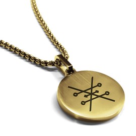 Comfort Zone Studios Stainless Steel Copper Alchemical Symbol Round Medallion Pendant Necklace, Gold