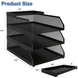 Natwind 3-Tier Desk Organizer,Desk Accessories, Stackable Paper Tray, Metal Mesh Desktop Organizer, Paper Sorter, Letter Trays,File Document Storage Rack for for Home, Office, School (Black)