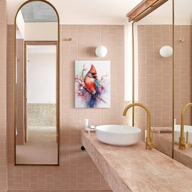 Kuphsod Northern Cardinal Canvas Wall Art Watercolor Cardinal Print Painting Abstract Bird Picture Modern Home Decor For Living Room Kitchen Bathroom Framed Ready To Hang 12x16 Inch